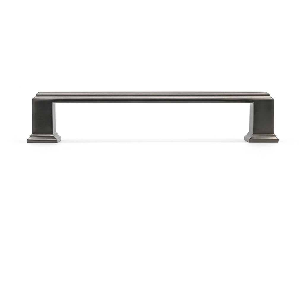 Metal cabinet handle on a white background