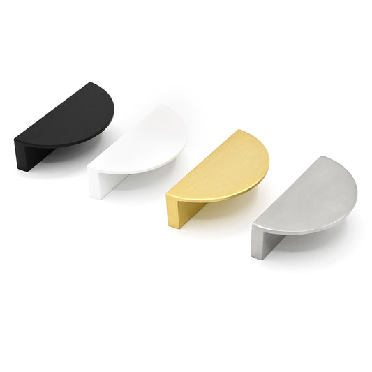 Set of three half-circle shelves in black, gold, and white