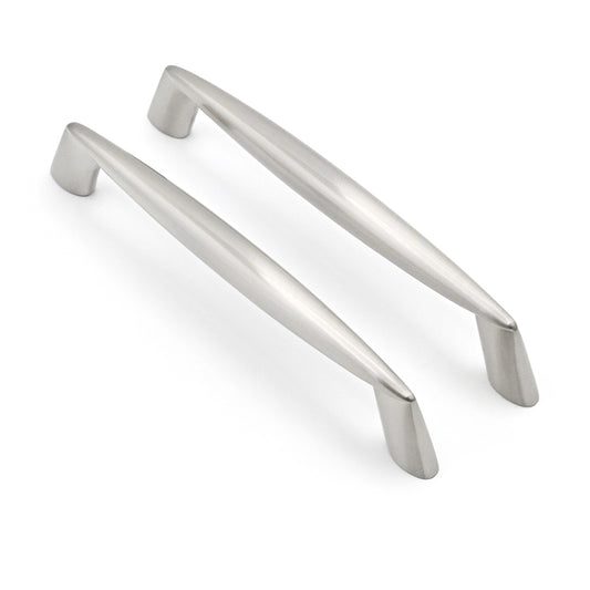 Two metallic cabinet handles