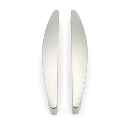 Two metallic wall sconces on a white background