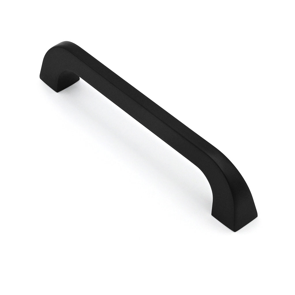 Black cabinet handle on a white background