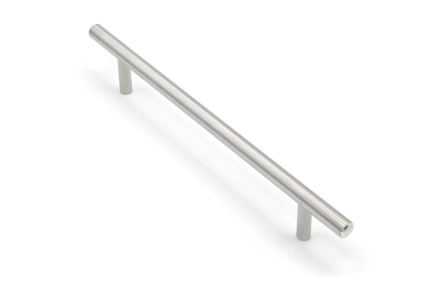 Metallic cabinet handle on a white background