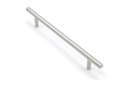 Metallic cabinet handle on a white background
