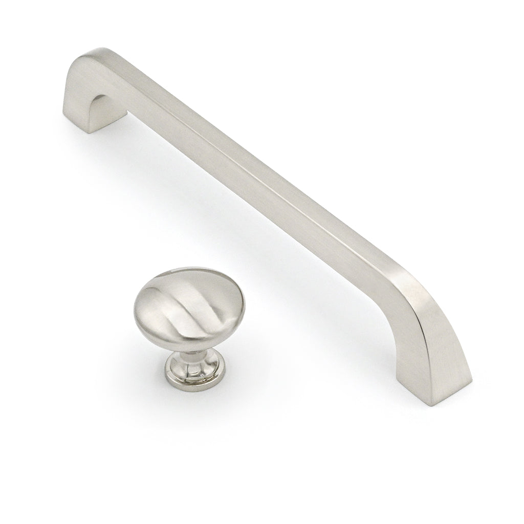 Polished metal cabinet handle and knob