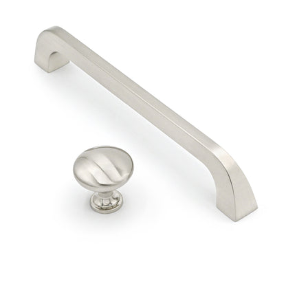 Polished metal cabinet handle and knob