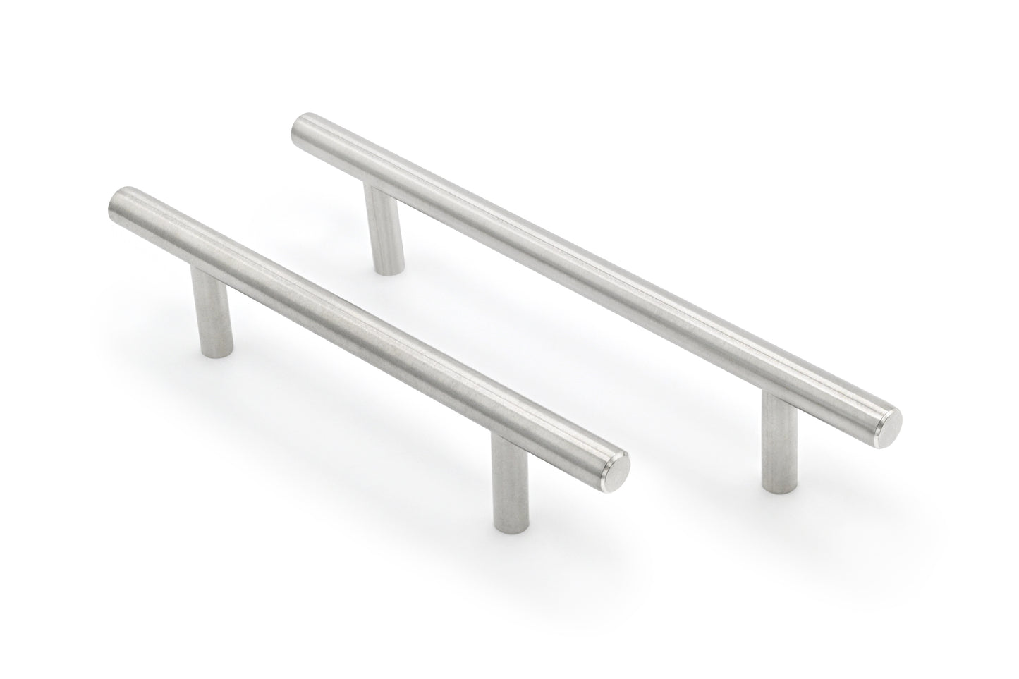 Two metallic cabinet handles