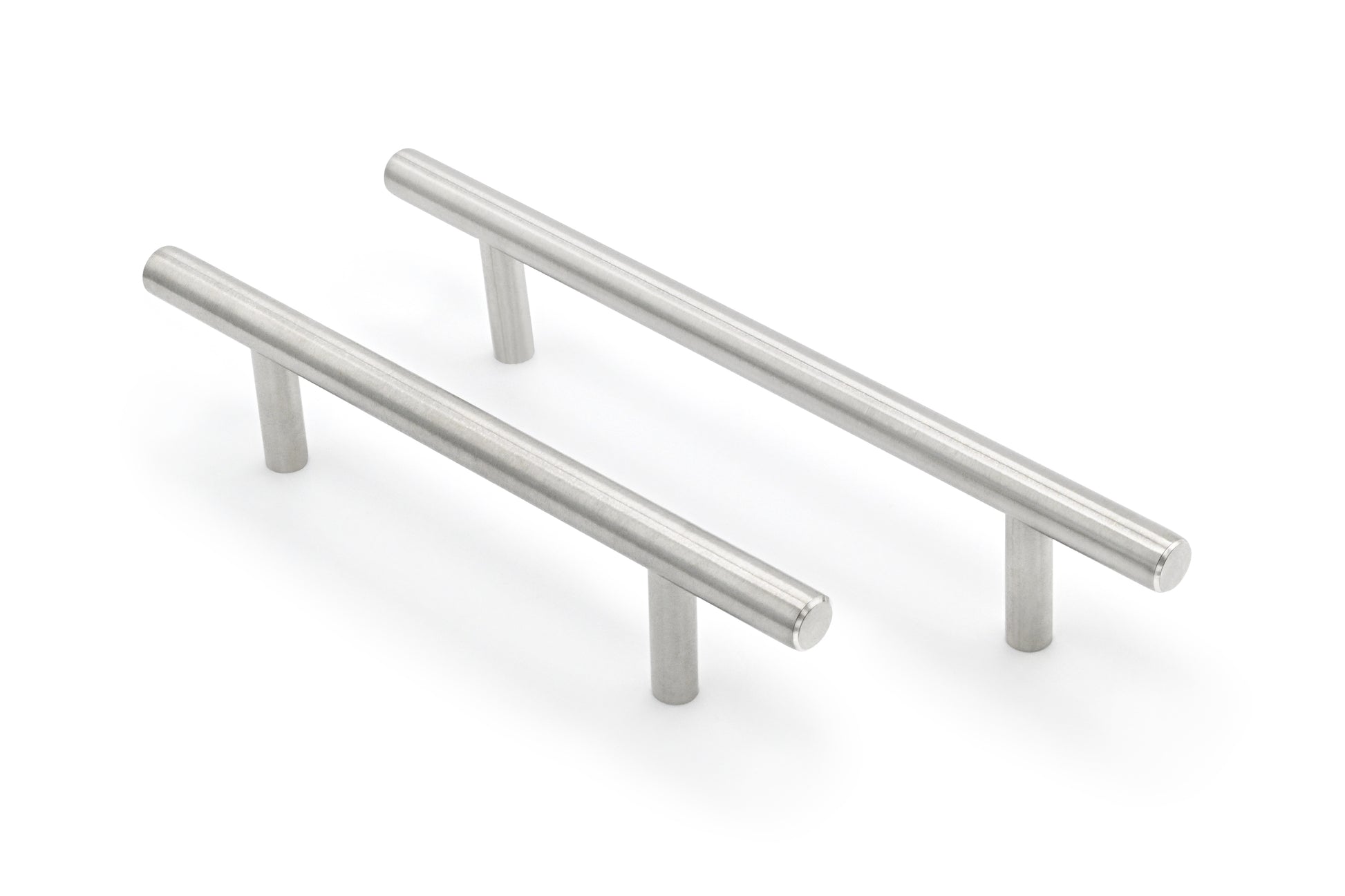 Two metallic cabinet handles